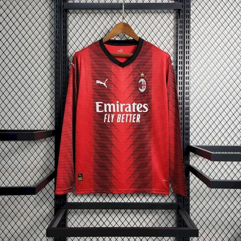 Mens AC Milan 2023/24 Home Long Sleeve Jersey