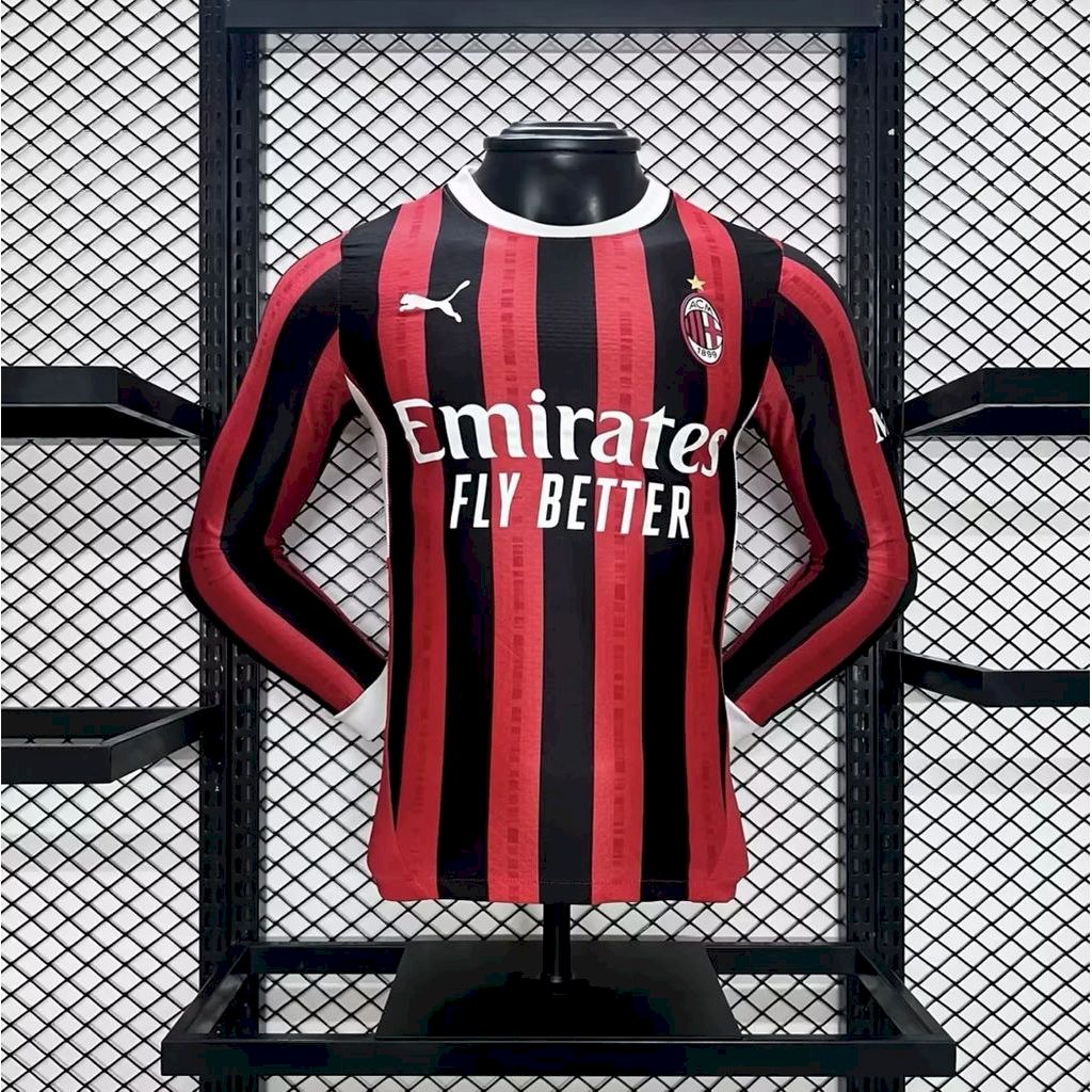 Mens AC Milan 2024/25 Home Long Sleeves Jersey Player Version