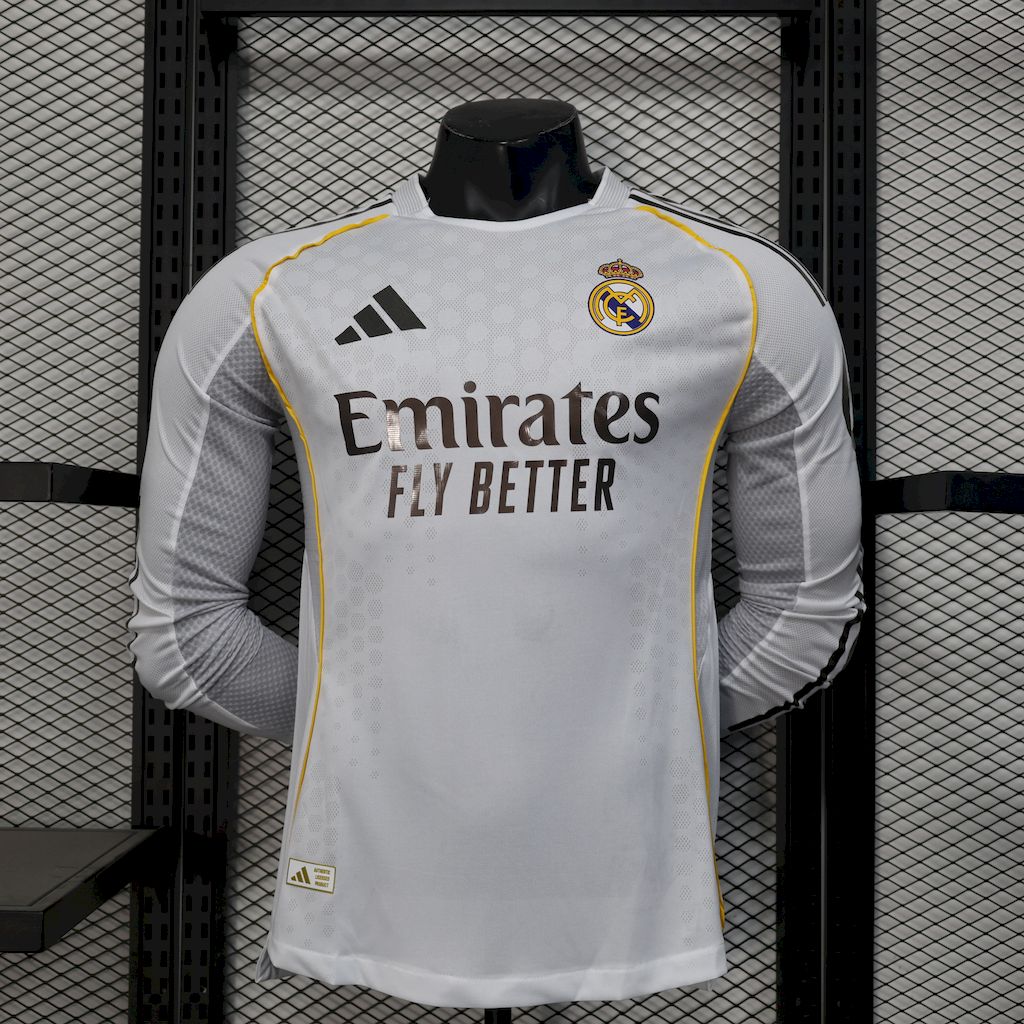 Mens Real Madrid 2025/26 Home Long Sleeves Jersey Player Version