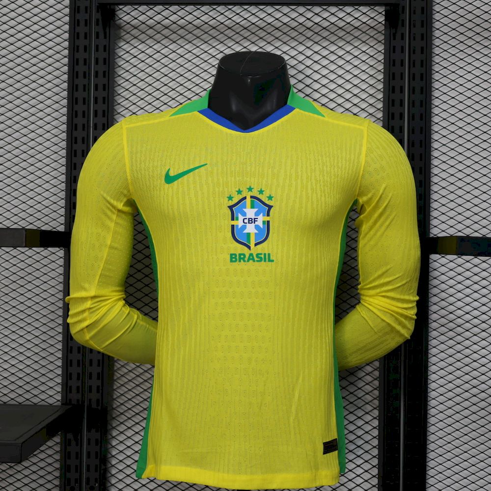 Mens Brazil 2025/26 Home Long Sleeves Jersey Player Version