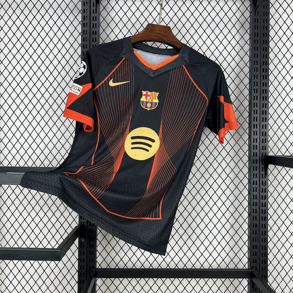 Mens Barcelona 2025/26 black orange special edition Jersey (With Champions League)