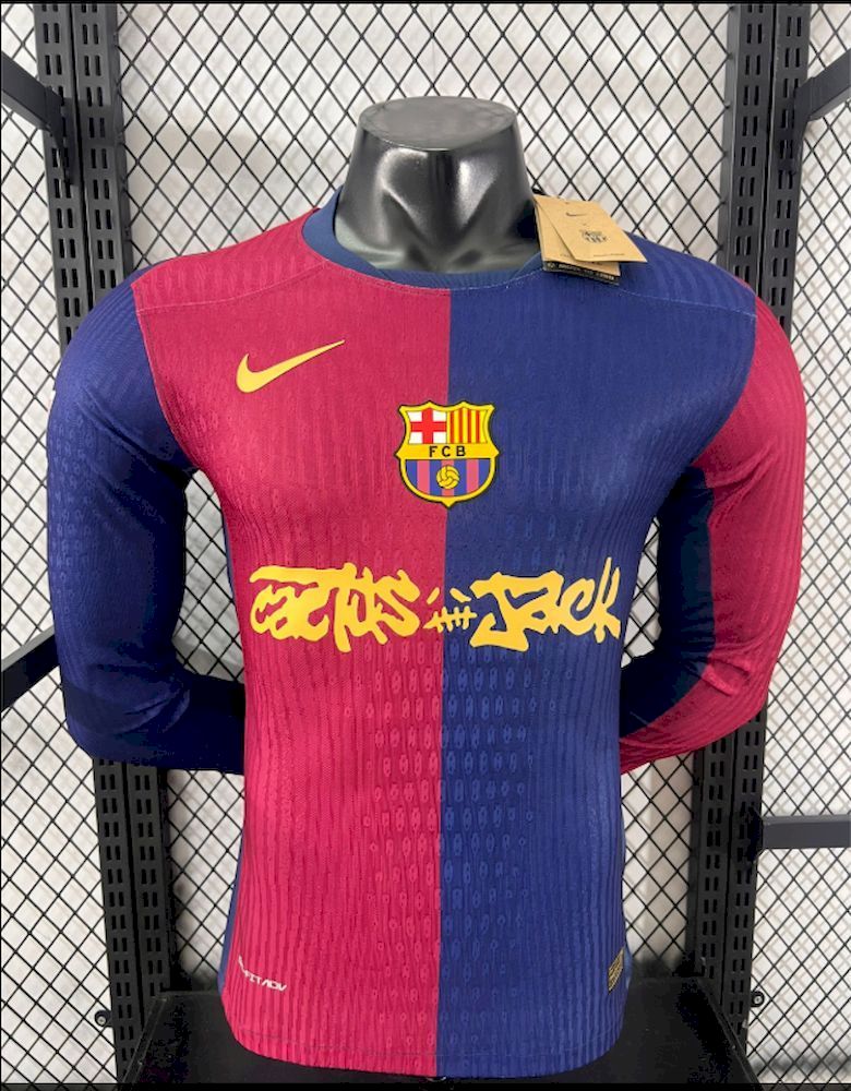 Mens Barcelona 2024/25 Travis Scott Edition Home Long Sleeves Jersey Player Version