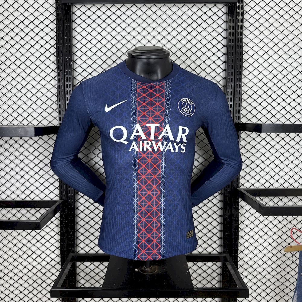 Mens Paris Saint-Germain 2025/26 Home Long Sleeves Jersey Player Version