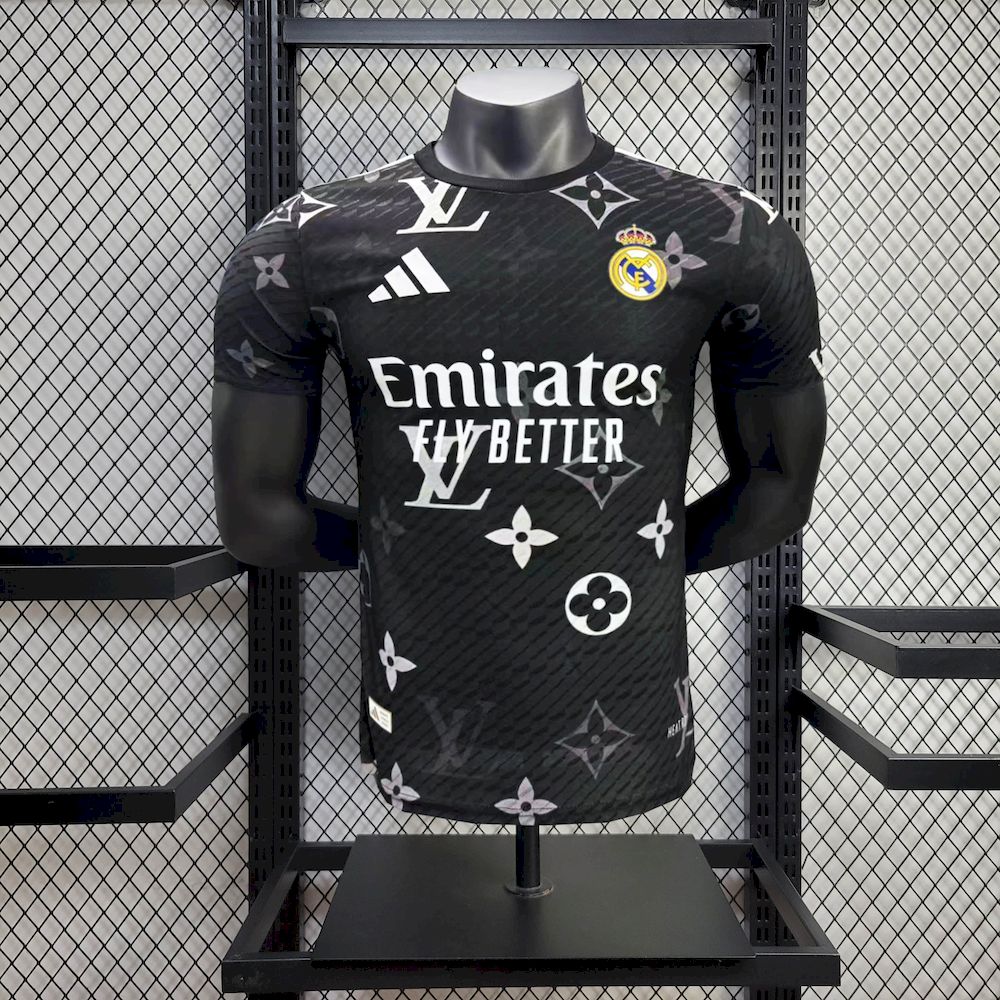 Mens Real Madrid 2025/26 Black Louis Vuitton Jersey Player Version