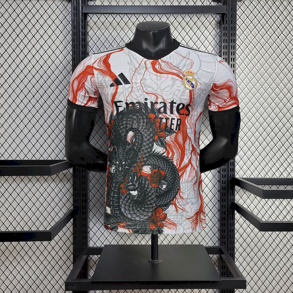 Mens Real Madrid 2025/26 White Black Dragon special edition Jersey Player Version